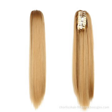 Wholesale Deep-Brown Long Straight Claw-Clip Drawstring Hairpiece Clip In Hair Tail Synthetic Hair Ponytails Extension For Women